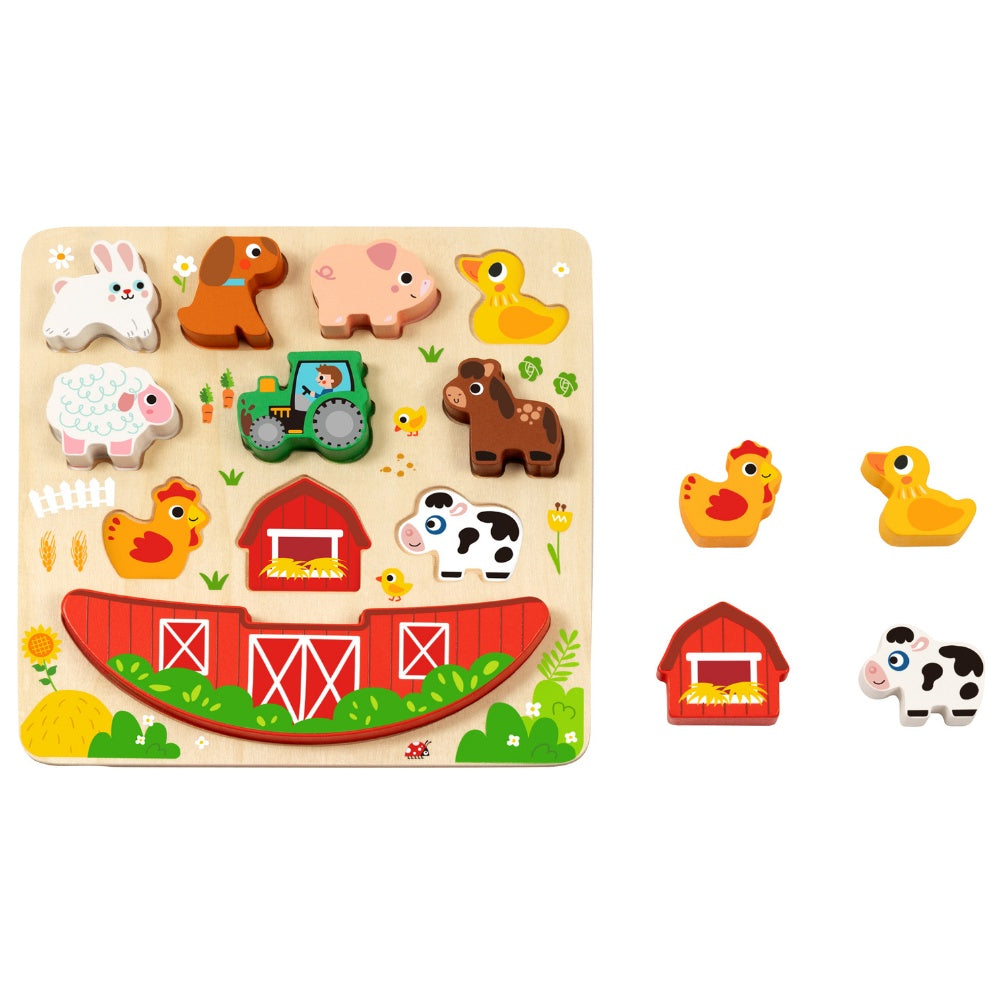 hi Pando - 2-in-1 Wooden Balancing Game and Puzzle: Farm 12 Pieces
