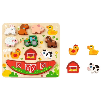 hi Pando - 2-in-1 Wooden Balancing Game and Puzzle: Farm 12 Pieces