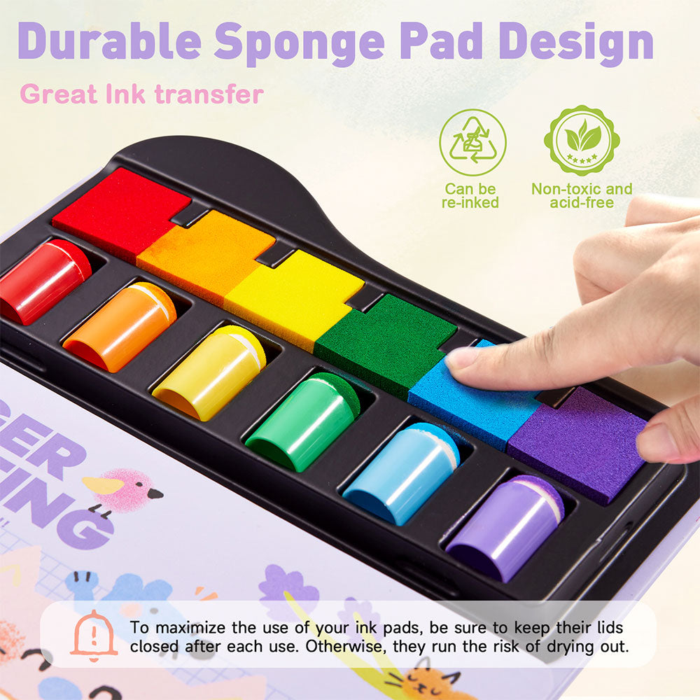 Jar Meló - Finger Paint Stamp Book - Colouring Activity with Paint Pads & 6 Stamps