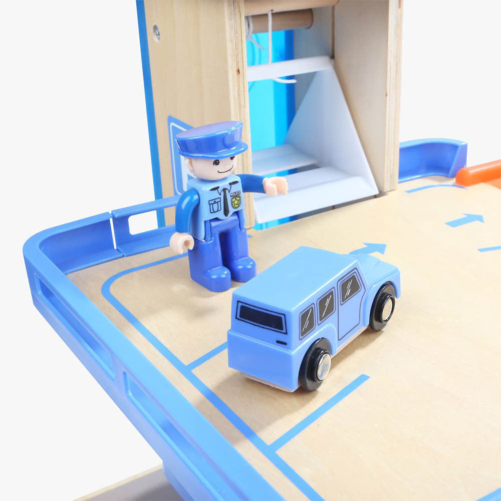 TopBright - Wooden Parking Garage Playset - 3-Level Car Ramp Toy with Cars