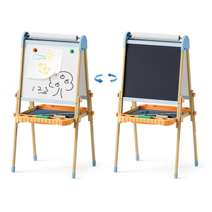 TopBright - 2 in 1 Deluxe Standing Art Easel - Adjustable Height - Black & White Board with Paper & Paint Holder - 54 x 49 x 112 cm
