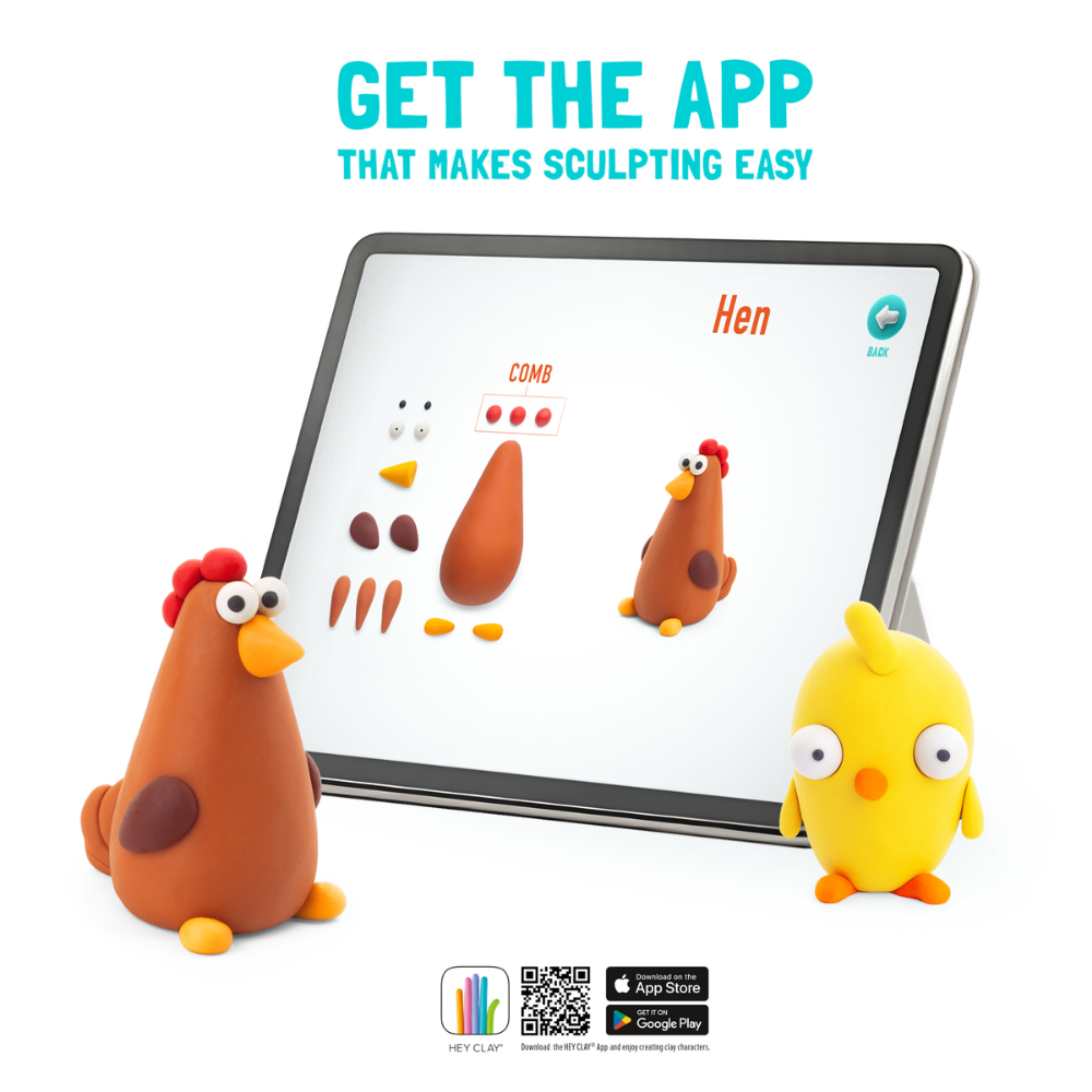 Hey Clay - Modelling Air-Dry Clay with Fun Interactive App - Chick, series Farm Birds, 3 cans