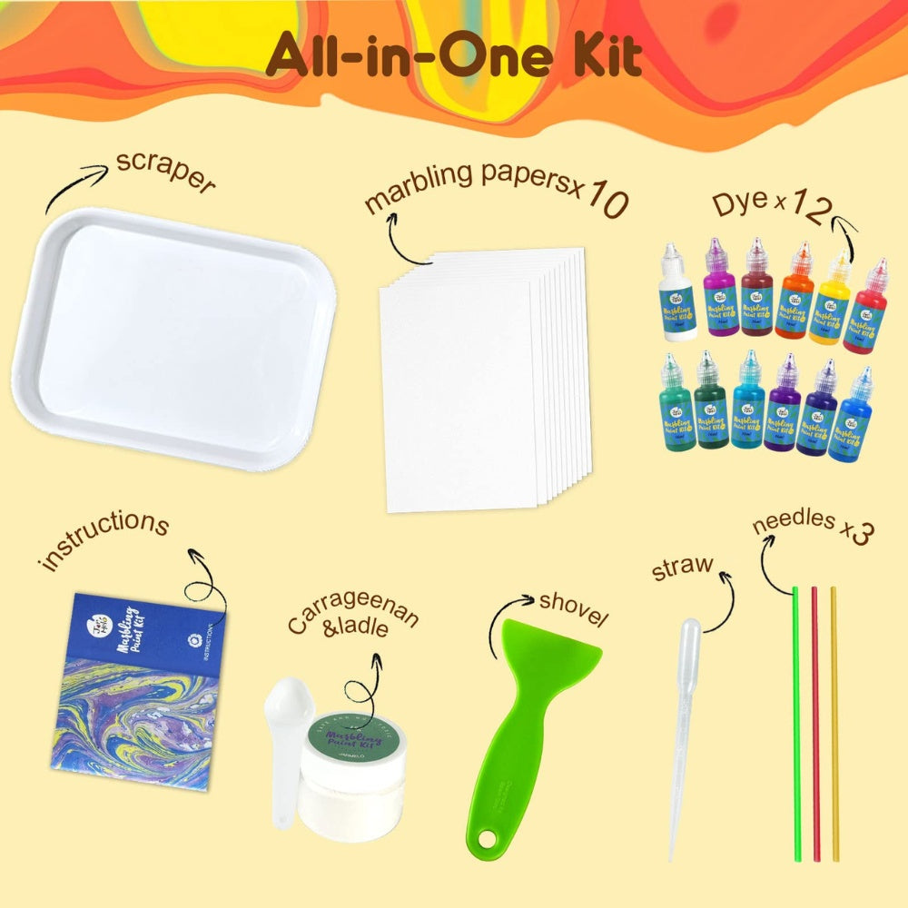 Jar Meló - Water Marbling Paint Set - 12 Colours Art Kit with Tools & Paper