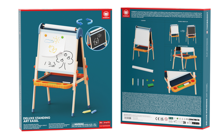 TopBright - 2 in 1 Deluxe Standing Art Easel - Adjustable Height - Black & White Board with Paper & Paint Holder - 54 x 49 x 112 cm