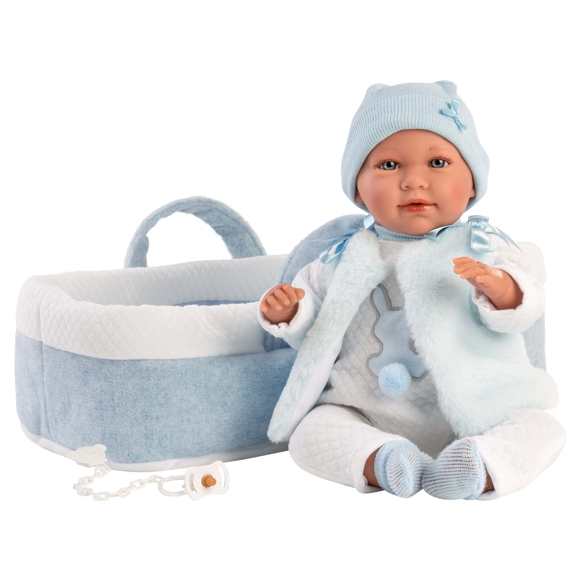 Llorens - Baby Boy Doll with Crying Mechanism & Baby Carrier: Mimo - 42cm - Motherhood