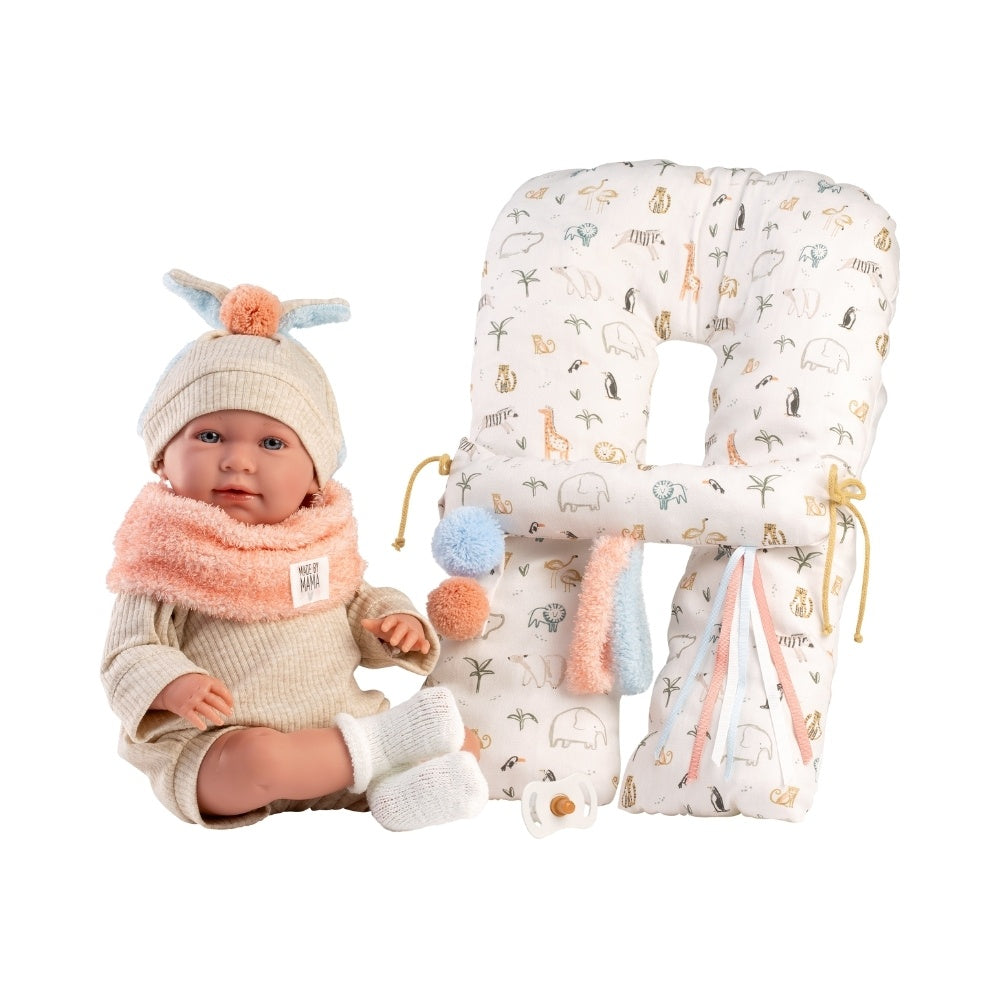 Llorens - Baby Girl Doll with Clothing & Animal themed Cushion: Mimi - 42cm