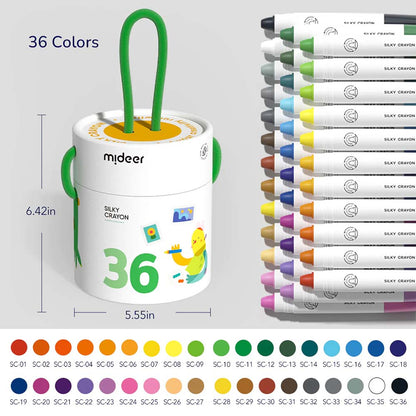 Mideer - Silky Crayons Colourful Bucket - 36 Colours