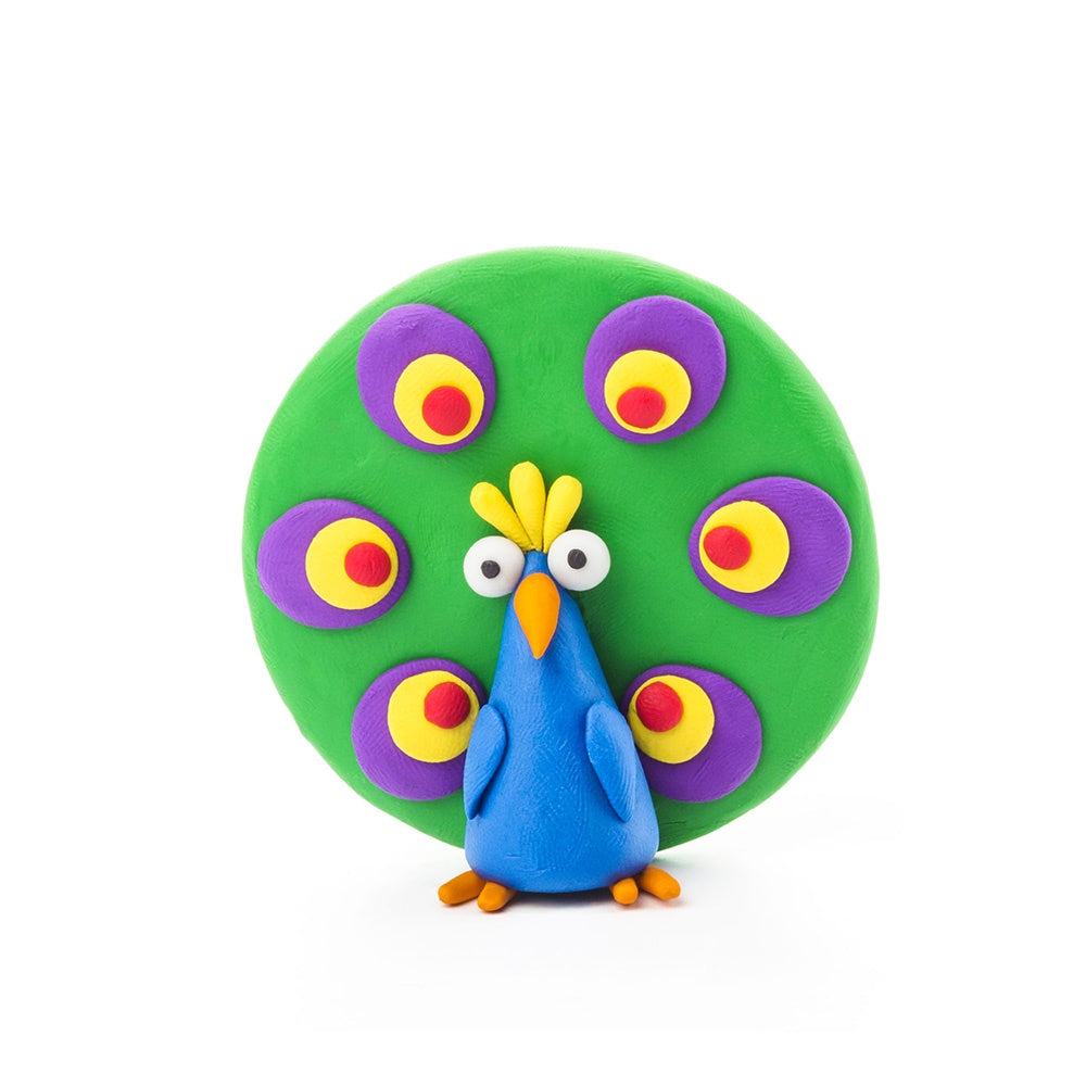 Hey Clay - Modelling Air-Dry Clay with Fun Interactive App - Peacock, series Birds, 3 cans