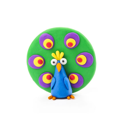 Hey Clay - Modelling Air-Dry Clay with Fun Interactive App - Peacock, series Birds, 3 cans