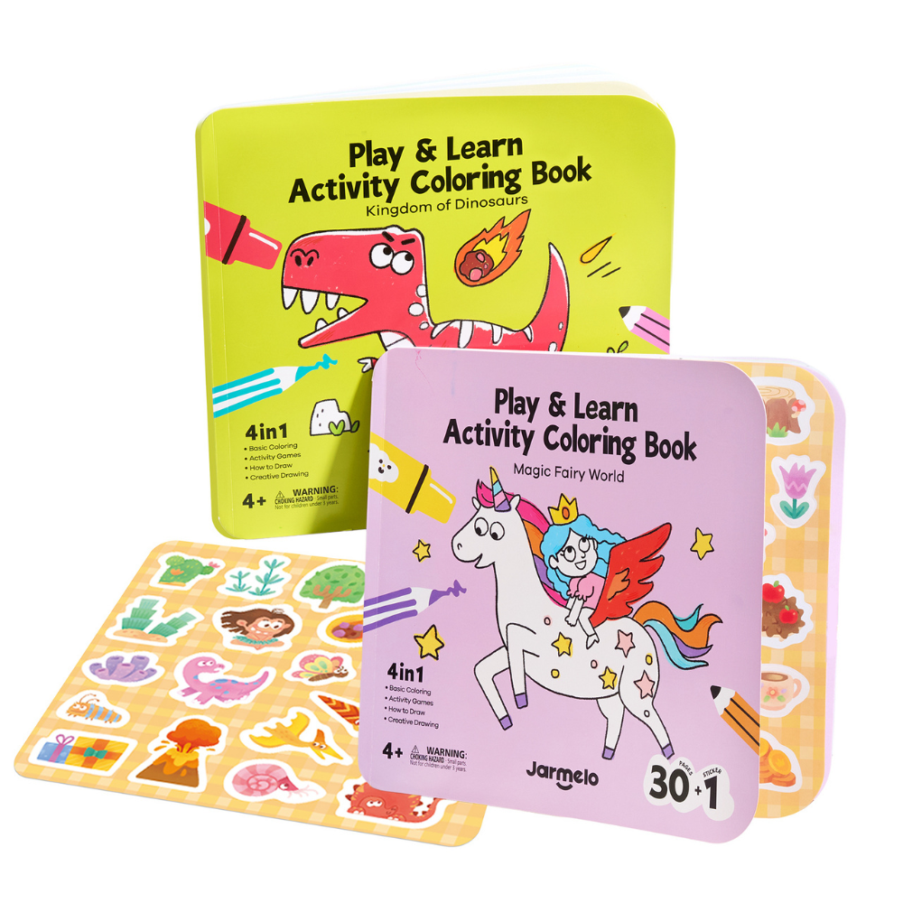 Jar Meló - Play & Learn Colouring Book Set: Dinosaurs & Fairies - 2 Books 60 Pages
