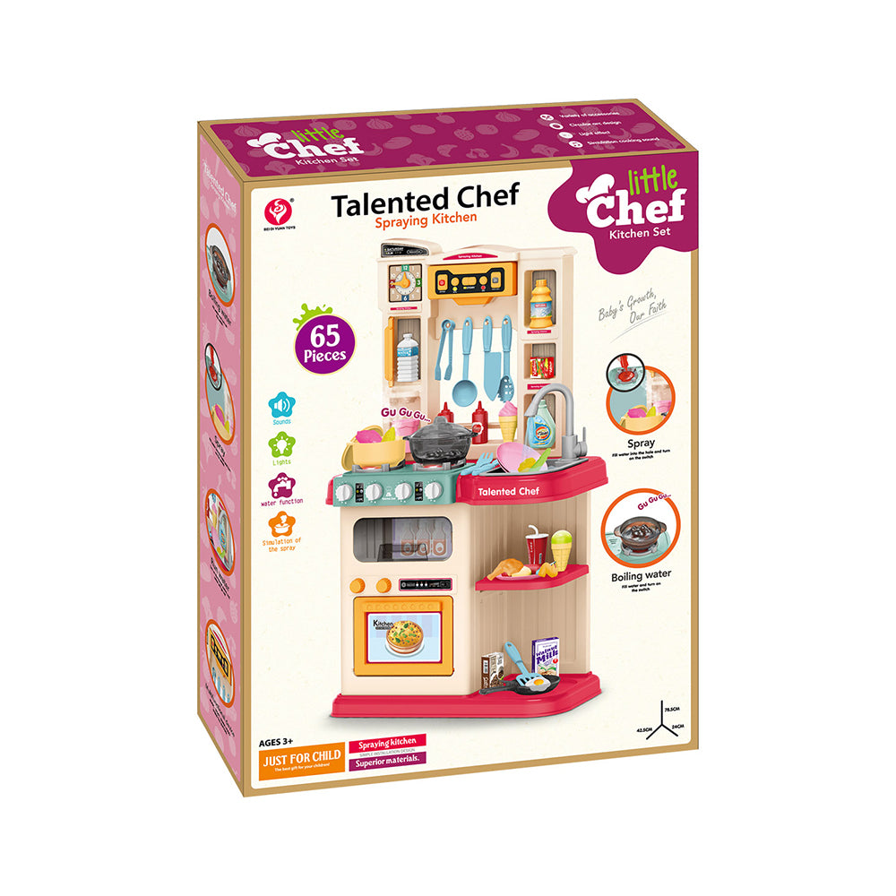 Cogo - Pretend & Play Kitchen Set with Light & Sound Effects - Pink - 65 Pieces