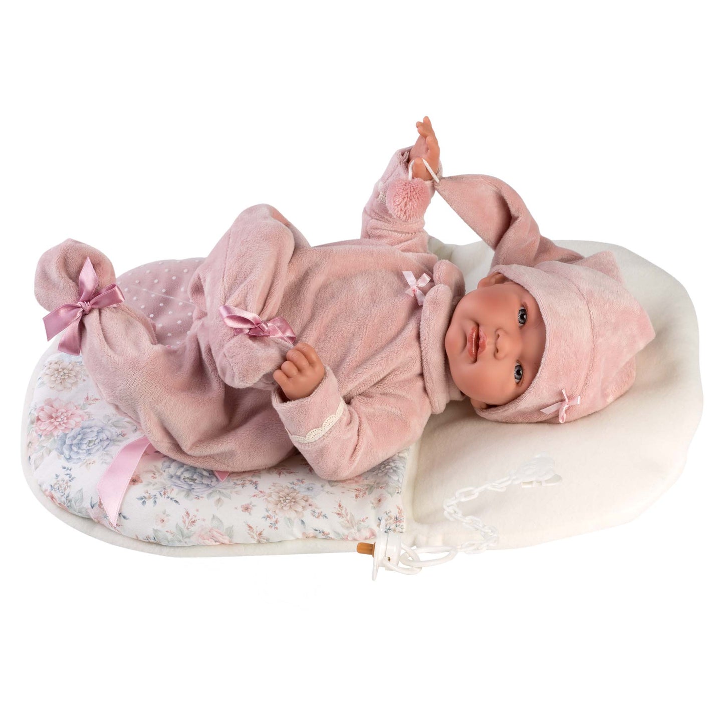 Llorens - Tina Baby Girl Doll with Clothing, Accessories & Multi-Functional Vintage Cushion - 44cm (Mechanism Optional)