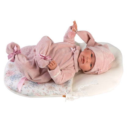 Llorens - Tina Baby Girl Doll with Clothing, Accessories & Multi-Functional Vintage Cushion - 44cm (Mechanism Optional)