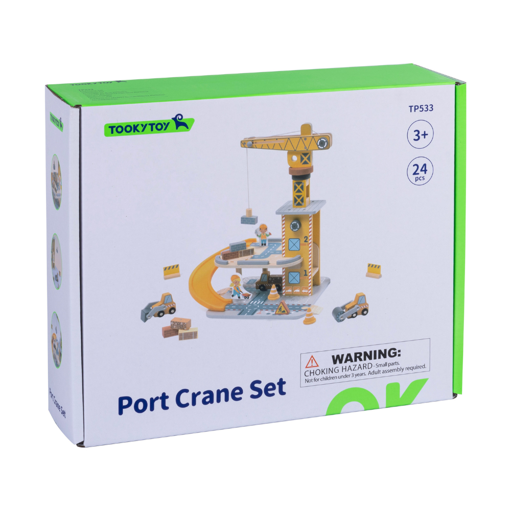 TookyToy - Pretend Play Port Crane Toy Set - 24 Pieces