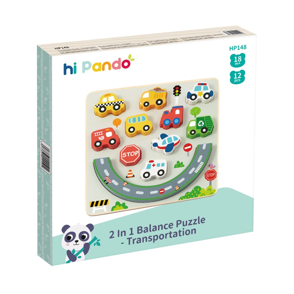 hi Pando - 2-in-1 Wooden Balancing Game and Puzzle: Transport 12 Pieces