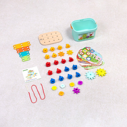 TookyToy - 3-in-1 Activity: Pegs, Gears & Lacing Fine Motor Toy for Kids