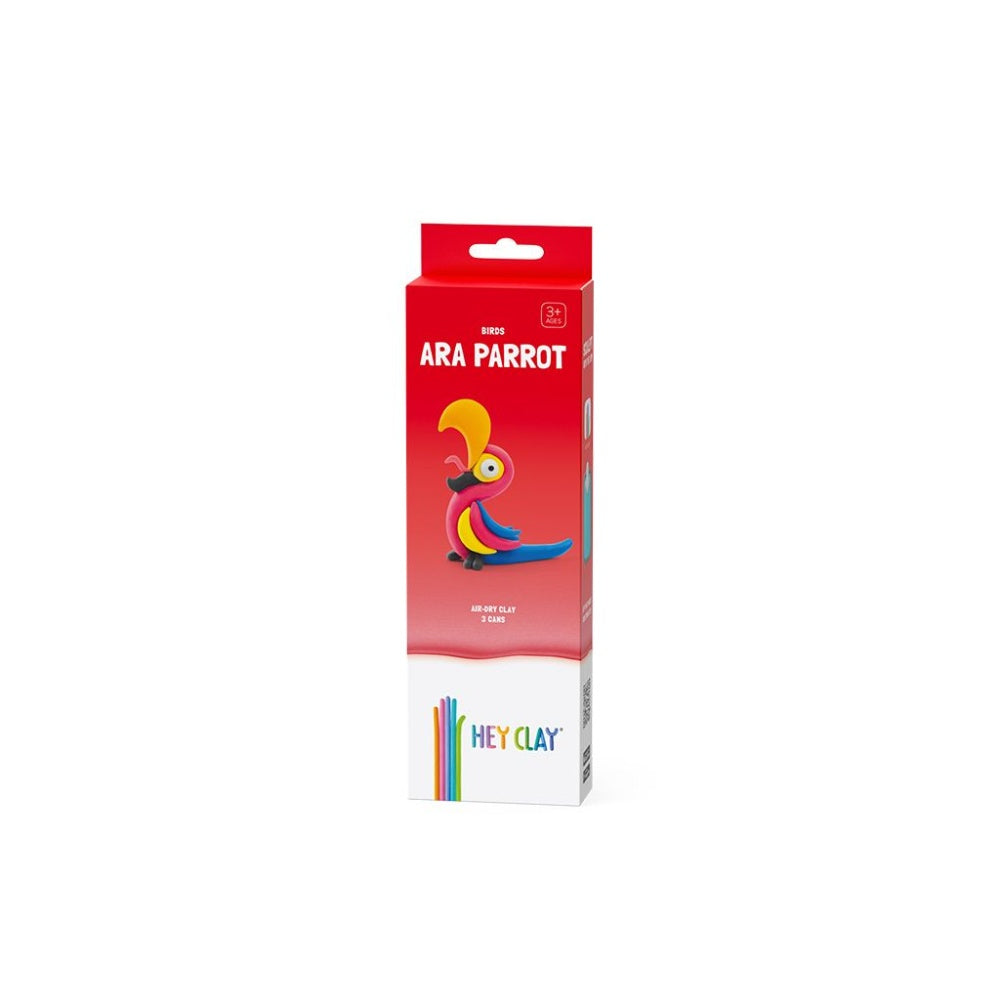 Hey Clay - Modelling Air-Dry Clay with Fun Interactive App - Ara Parrot, series Birds, 3 cans