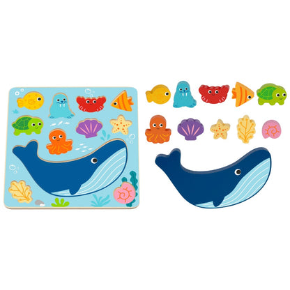 hi Pando - 2-in-1 Wooden Balancing Game and Puzzle: Ocean 12 Pieces