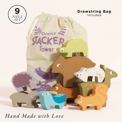 Le Toy Van - Wooden Woodland Stacking Forest Animals & Bag - 10pcs