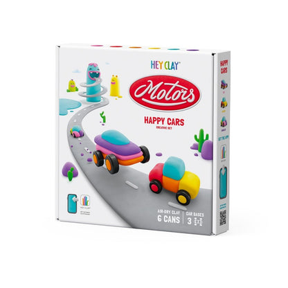 Hey Clay - Modelling Air-Dry Clay with Fun Interactive App - Happy Cars, series Motors, 6 cans-**