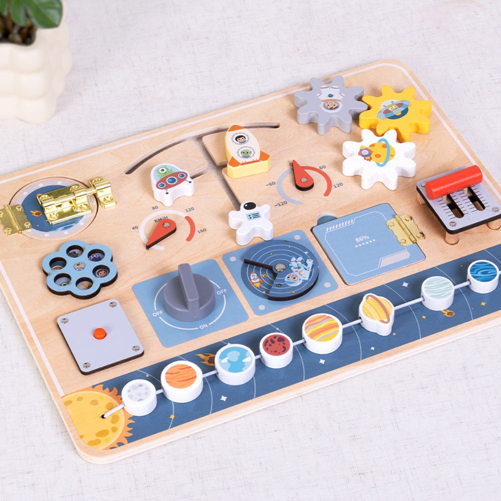 TookyToy - Wooden Space Busy Board - Montessori Activity for Toddlers