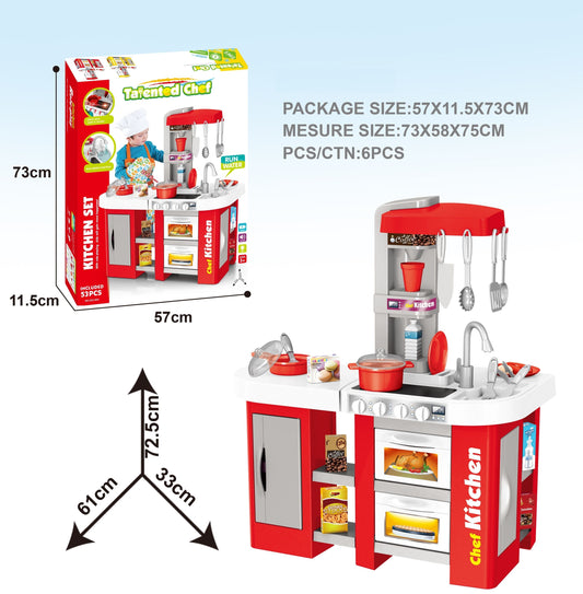 Cogo - Pretend & Play Kitchen Set with Light & Sound Effects - Red - 53 Pieces