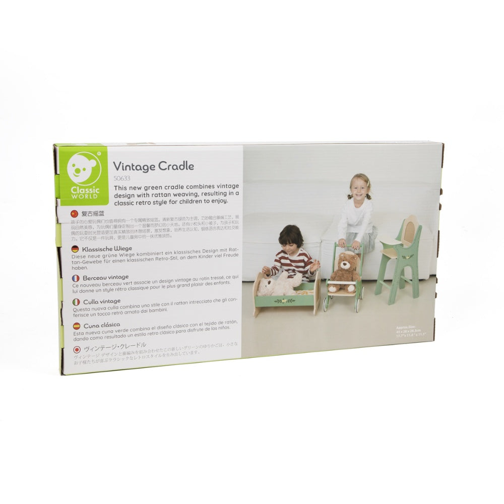 Classic World - Pretend & Play - Vintage Wooden Doll Cradle - 3pcs