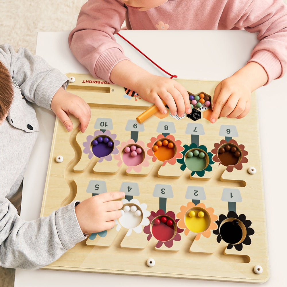 TopBright - Wooden Busy Bee Magnetic Maze - Colour Sorting & Matching Toy