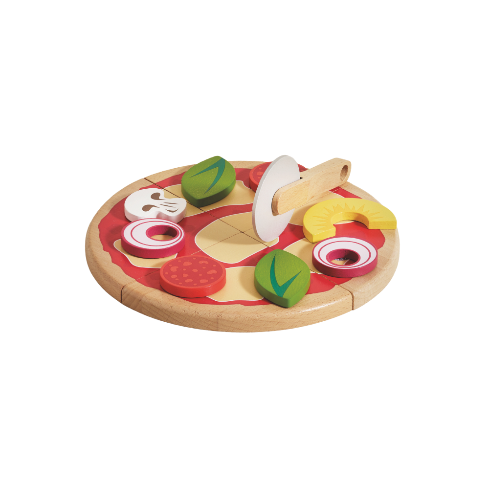 Le Toy Van - Wooden Pizza & Toppings with Slice Cutter - 13pcs