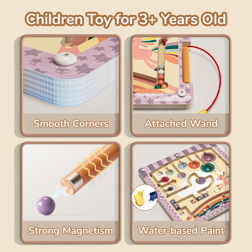 TopBright - Wooden Unicorn Magnetic Maze - Colour Sorting & Matching