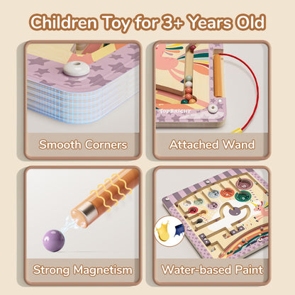 TopBright - Wooden Unicorn Magnetic Maze - Colour Sorting & Matching