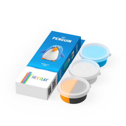 Hey Clay - Modelling Air-Dry Clay with Fun Interactive App - Penguin, series Birds, 3 cans