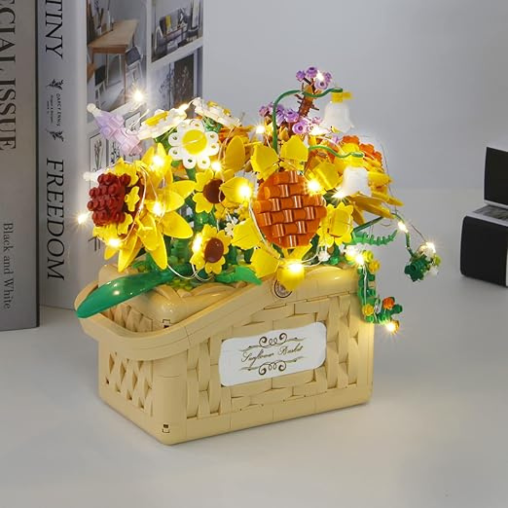 Cogo - Building Block Set - Sunflower Basket with Fairy Lights - 1295 Pieces