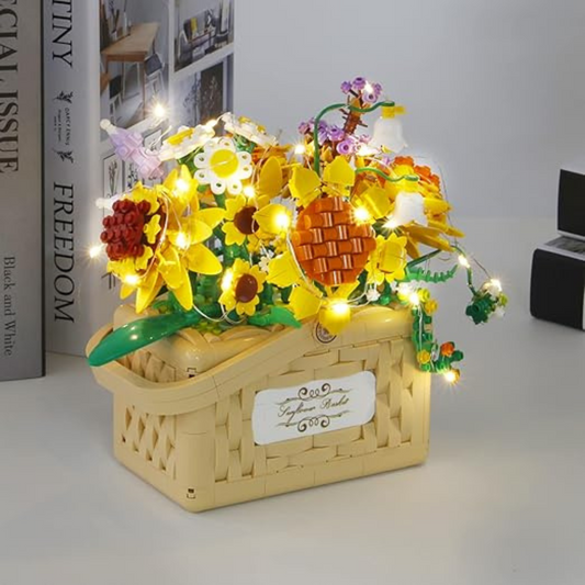 Cogo - Building Block Set - Sunflower Basket with Fairy Lights - 1295 Pieces