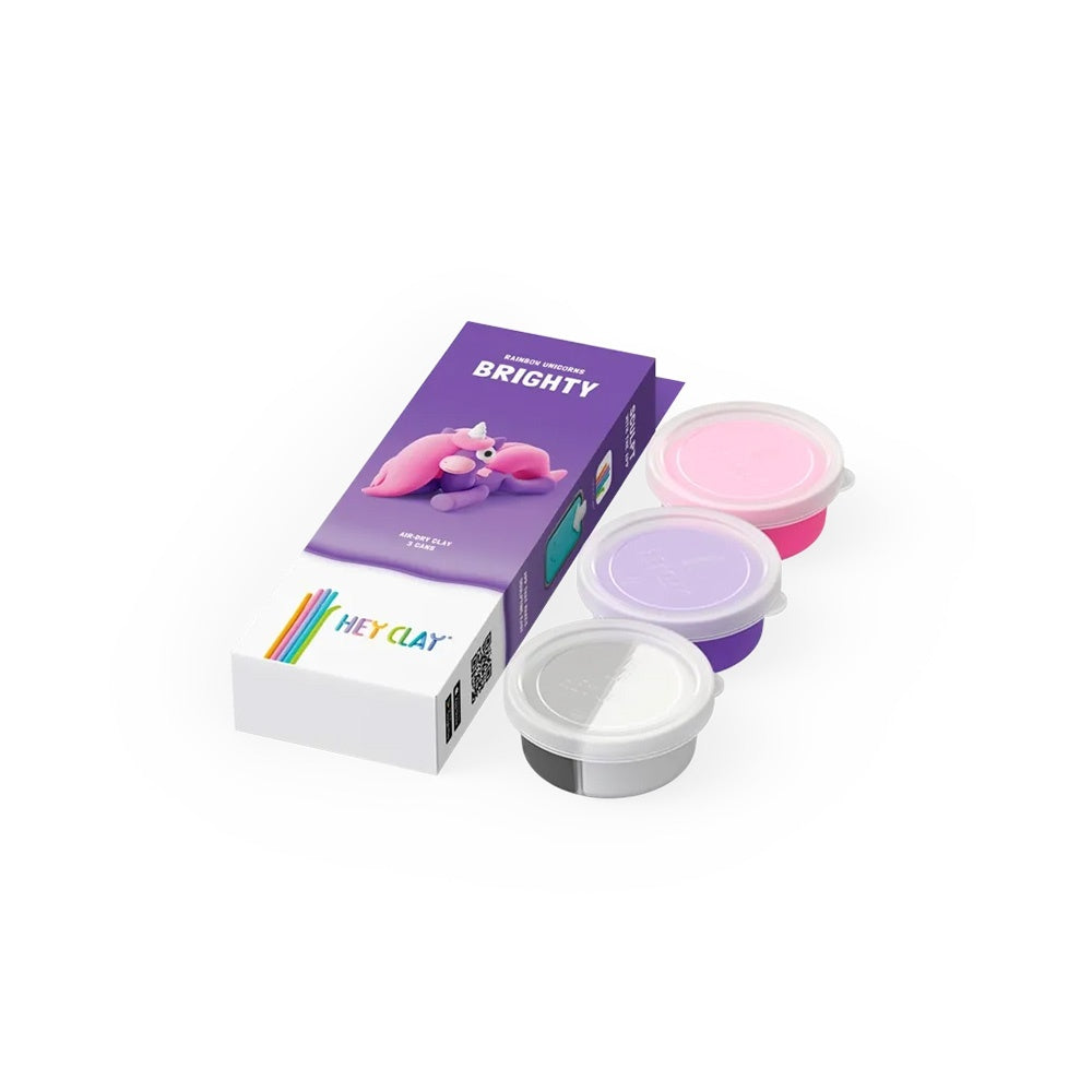 Hey Clay - Modelling Air-Dry Clay with Fun Interactive App - Brighty, Series Rainbow Unicorns, 3 cans