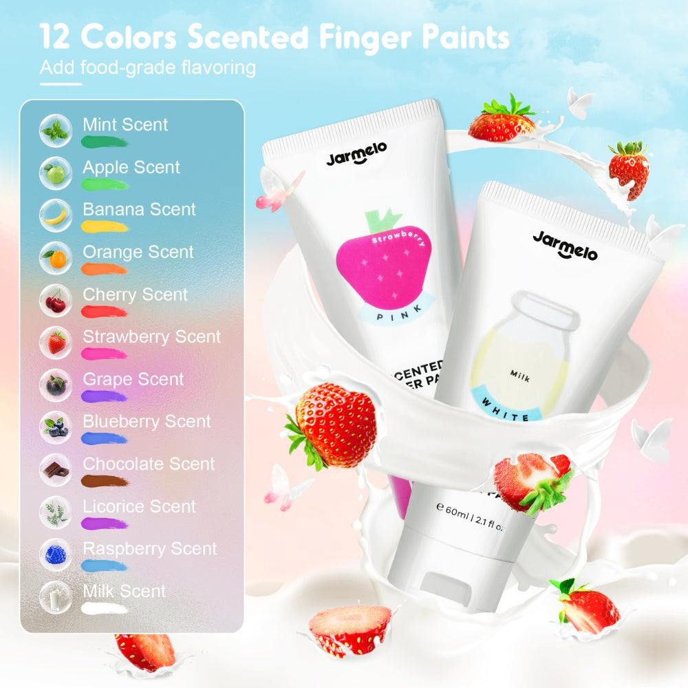 Jar Meló - Scented Finger Paint Set - 12 Colours for Kids Art & Sensory Play