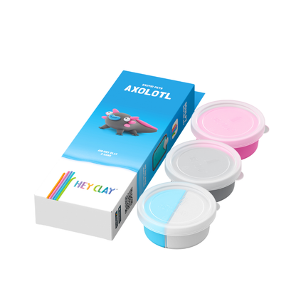 Hey Clay - Modelling Air-Dry Clay with Fun Interactive App - Axolotl, Series Exotic Pets, 3 cans