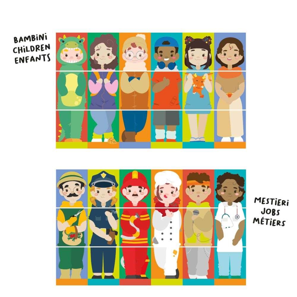 Quercetti - Mix & Match People & Jobs Rotating Puzzle for Toddlers