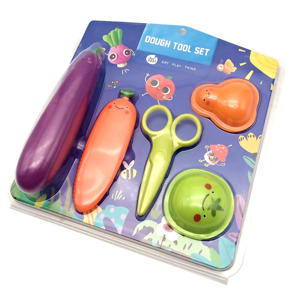 Jar Meló - Play Dough Tools 5-Piece Set - Fruit & Vegetable Moulds with Scissors
