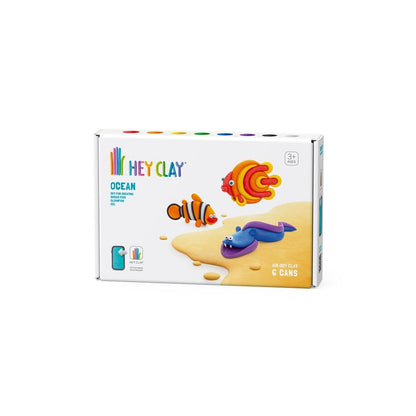 Hey Clay - Modelling Air-Dry Clay with Fun Interactive App - Clownfish, Discus Fish, Eel, Series Ocean, 6 cans