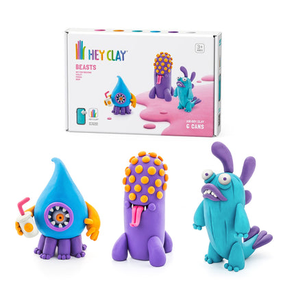 Hey Clay - Modelling Air-Dry Clay with Fun Interactive App - Drop, Violet, Fishka, Series Beasts, 6 cans
