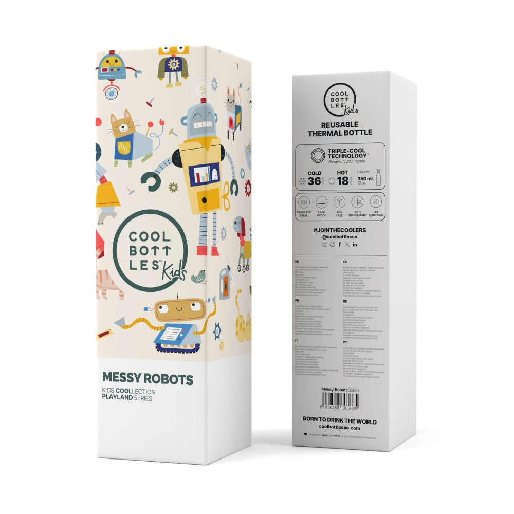 Cool Bottles - Kids Triple-Insulated Water Bottle - Messy Robots 350ml