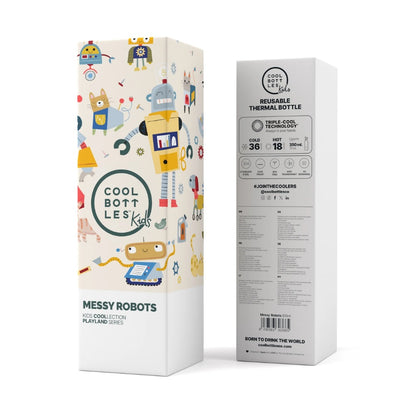 Cool Bottles - Kids Triple-Insulated Water Bottle - Messy Robots 350ml