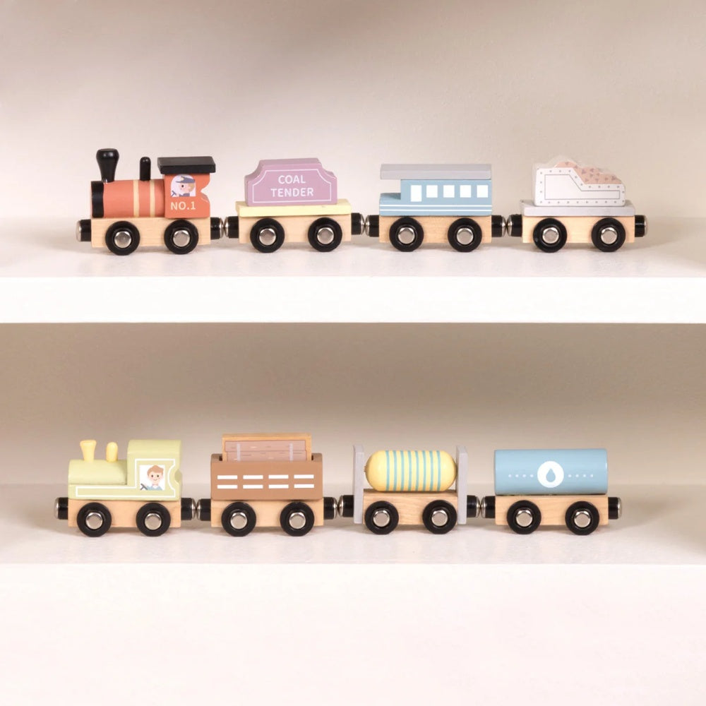 TookyToy - Wooden Train Set - Pastel - 13 Pieces