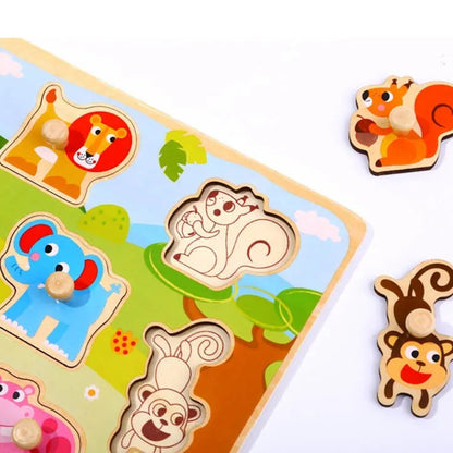 TookyToy - Wooden Peg Puzzle - Animals