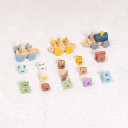 TookyToy - Wooden Stacking Train - Forest Friends - Set of 16