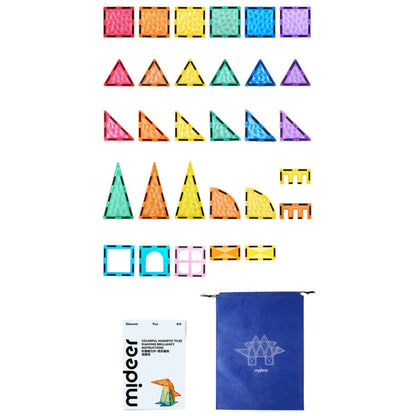 Mideer - Colourful Magnetic Tiles Building Set - Iridescent Rainbow - 90pcs