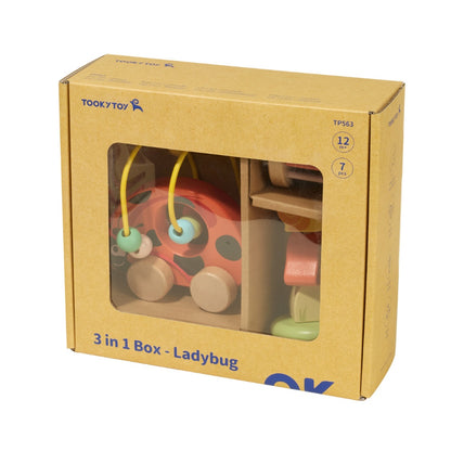 TookyToy - 3-in-1 Wooden Toy Gift Set: Ladybug Pull-Along, Rattle and Stacking