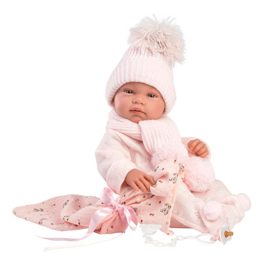 Llorens - Newborn Baby Girl Doll with Pink Beanie & Blanket: Tina - 43cm