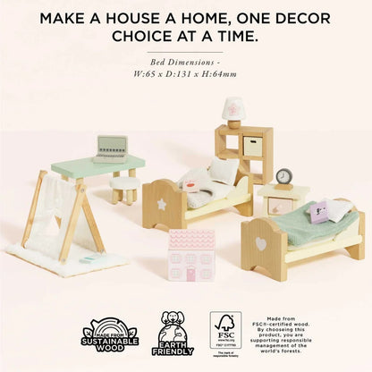 Le Toy Van - Pretend & Play - Dolls House Furniture: Child's Bedroom - 24pcs